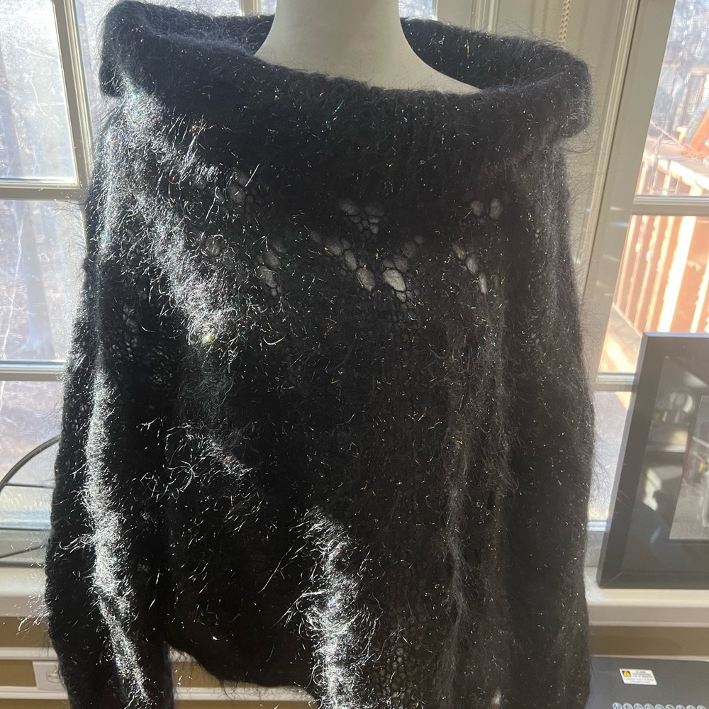 Oversized cowl neck mohair handknit sweater, black with lurex - Picture 5 of 5